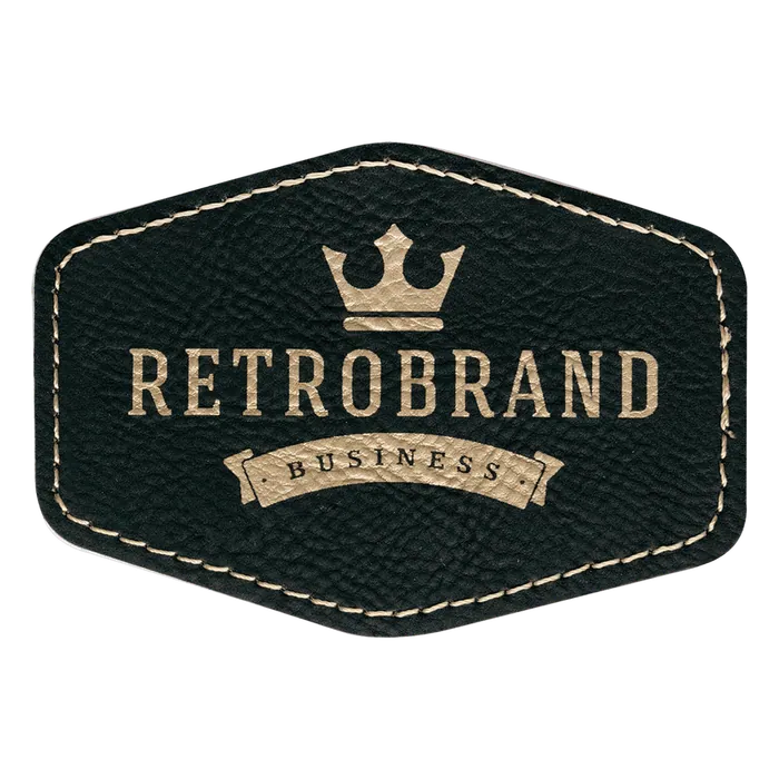 Black/Gold Leatherette Hex Patch, 3 1/2" x 2 1/2"