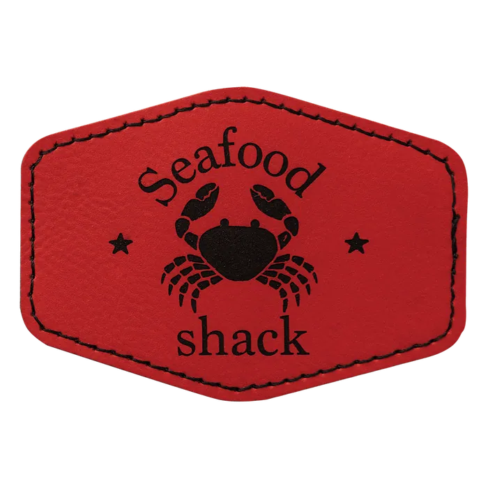 Red Leatherette Hex Patch, 3 1/2" x 2 1/2"