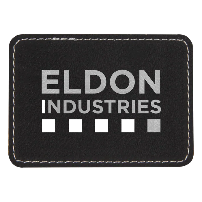 Black/Silver Laserable Leatherette Rectangle Patch with Kota Pro Adhesive, Style PTH273