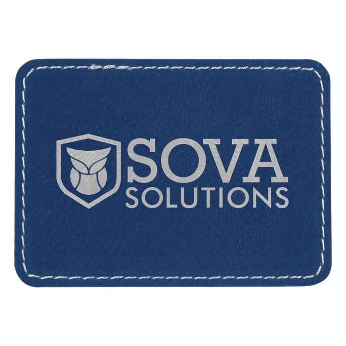 Blue/Silver Laserable Leatherette Rectangle Patch with Kota Pro Adhesive, Style PTH279