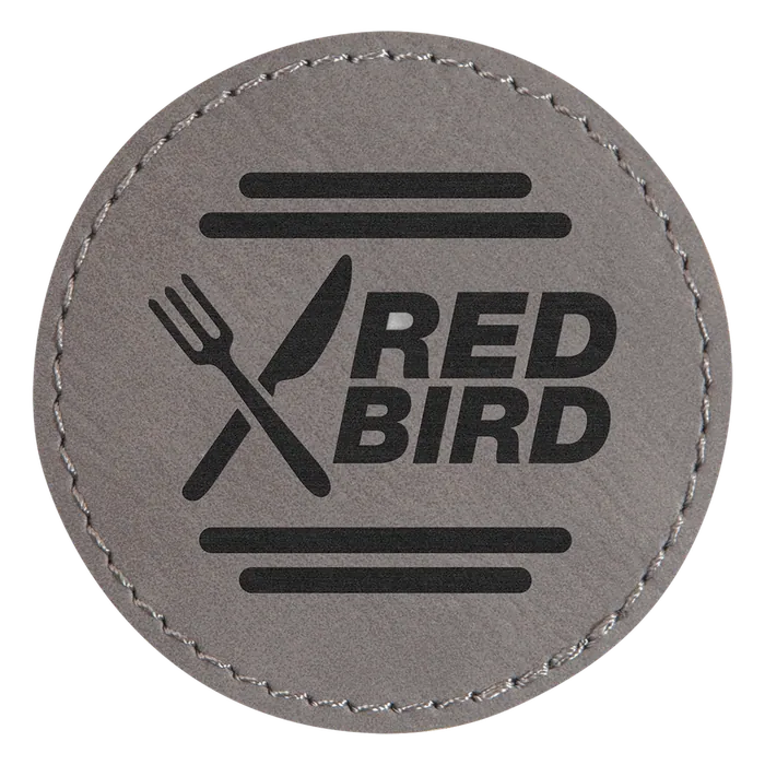 2 1/2" Gray Round Leatherette Patch with Adhesive