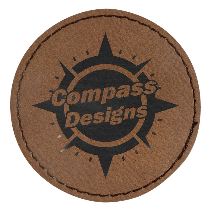 Round Dark Brown Laserable Leatherette Patch with Adhesive, 2 1/2" round