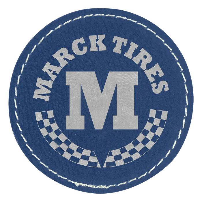 Round Blue/Silver Laserable Leatherette Patch with Adhesive, 2 1/2" Round