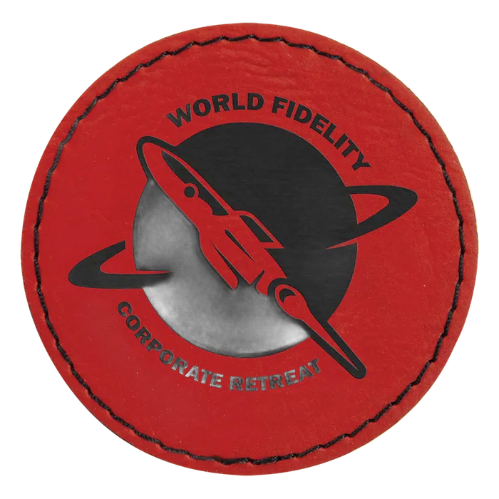 Round Red Laserable Leatherette Patch with Adhesive, 2 1/2" Round