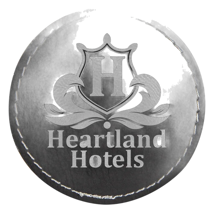 Black/Silver Laserable Leatherette Round Patch with Kota Pro Adhesive, Style PTH353