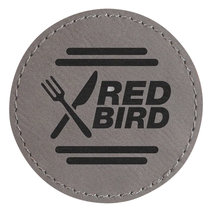 Gray Laserable Leatherette Round Patch with Kota Pro Adhesive, Style PTH354