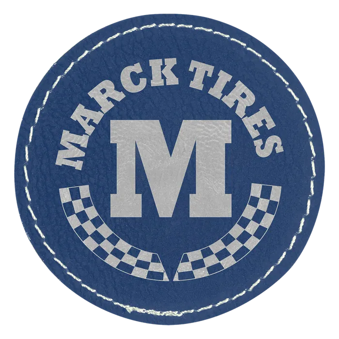 Blue/Silver Laserable Leatherette Round Patch with Kota Pro Adhesive, Style PTH359