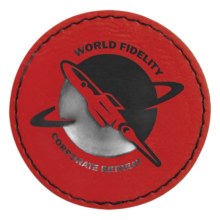 Red Laserable Leatherette Round Patch with Kota Pro Adhesive, Style PTH361