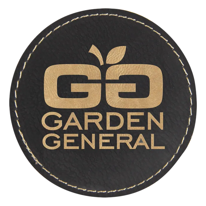 Round Black/Gold Laserable Leatherette Patch with Adhesive, 3" round