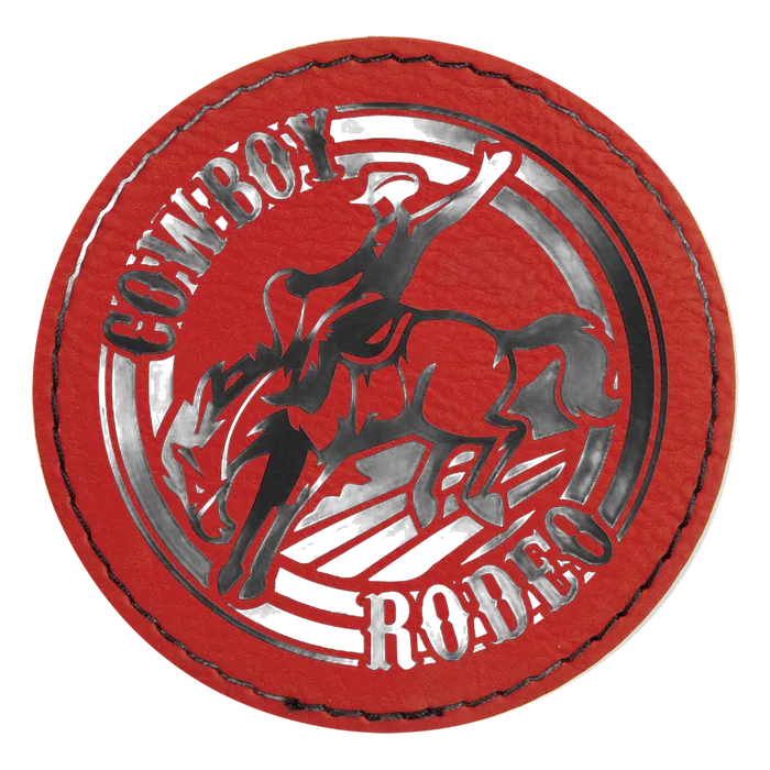 Round Red Laserable Leatherette Patch with Adhesive, 3" Round