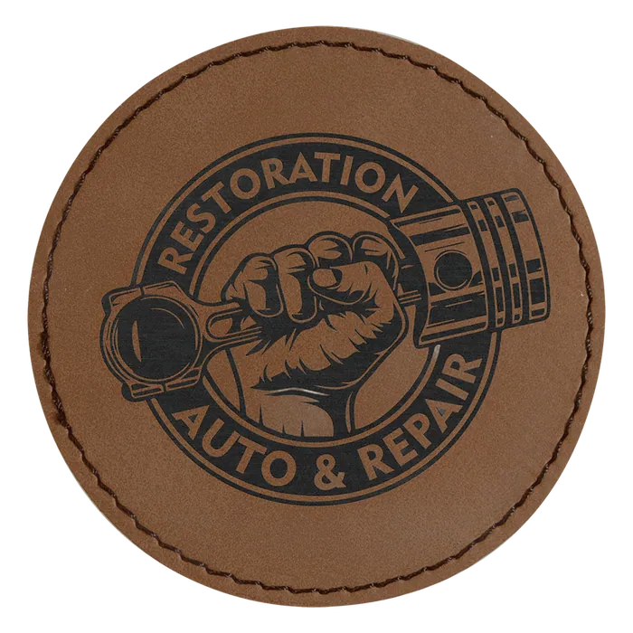Dark Brown Laserable Leatherette Round Patch with Kota Pro Adhesive, Style PTH455