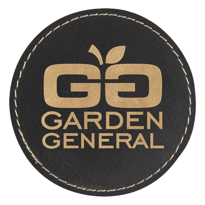 Black/Gold Laserable Leatherette Round Patch with Kota Pro Adhesive, Style PTH456