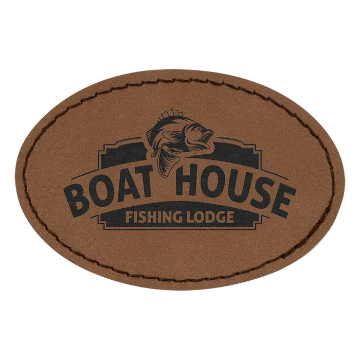 Oval Dark Brown Laserable Leatherette Patch with Adhesive, 3" x 2"
