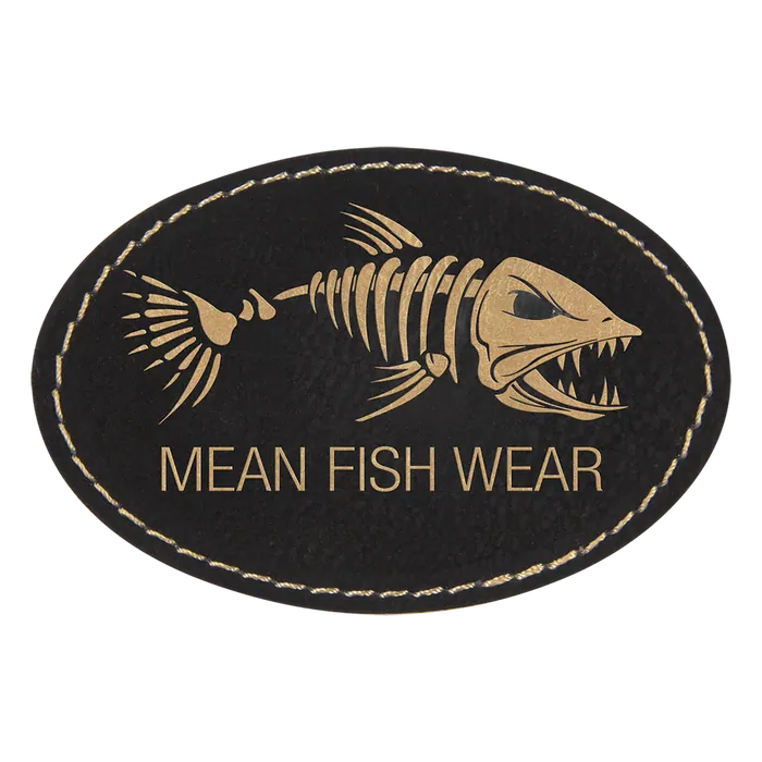 Oval Black/Gold Laserable Leatherette Patch with Adhesive, 3" x 2"