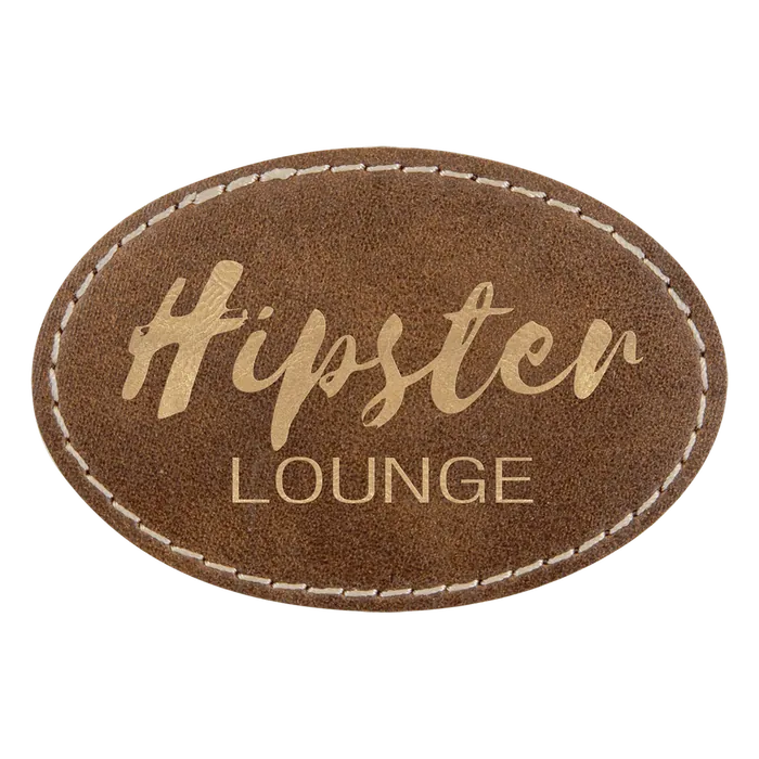 Oval Rustic/Gold Laserable Leatherette Patch with Adhesive, 3" x 2"