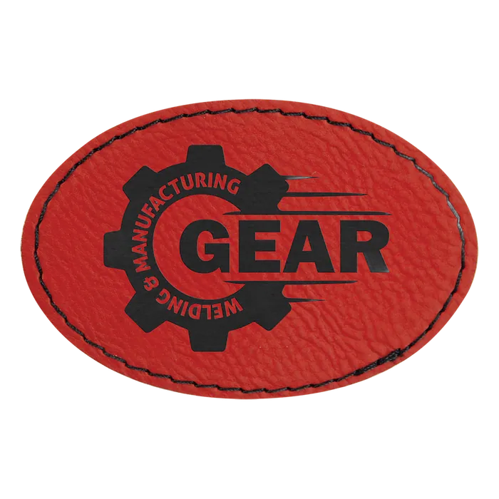 Oval Red Laserable Leatherette Patch with Adhesive, 3" x 2"