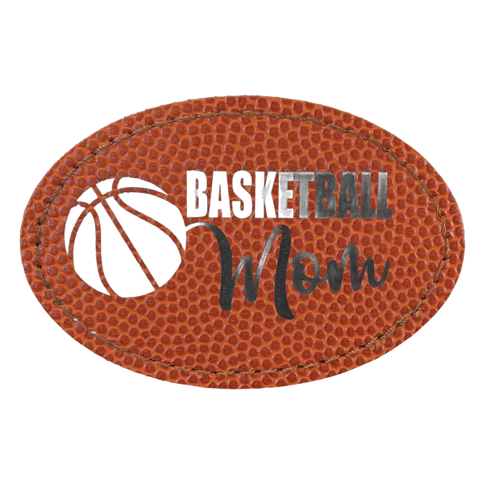 3" x 2" Basketball Oval Leatherette Patch with Adhesive