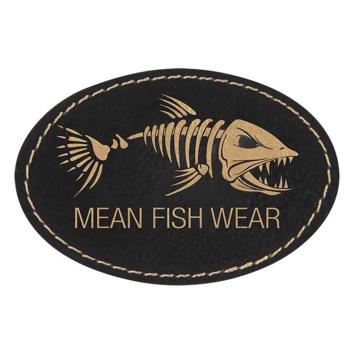 Black/Gold Laserable Leatherette Oval Patch with Kota Pro Adhesive, Style PTH556