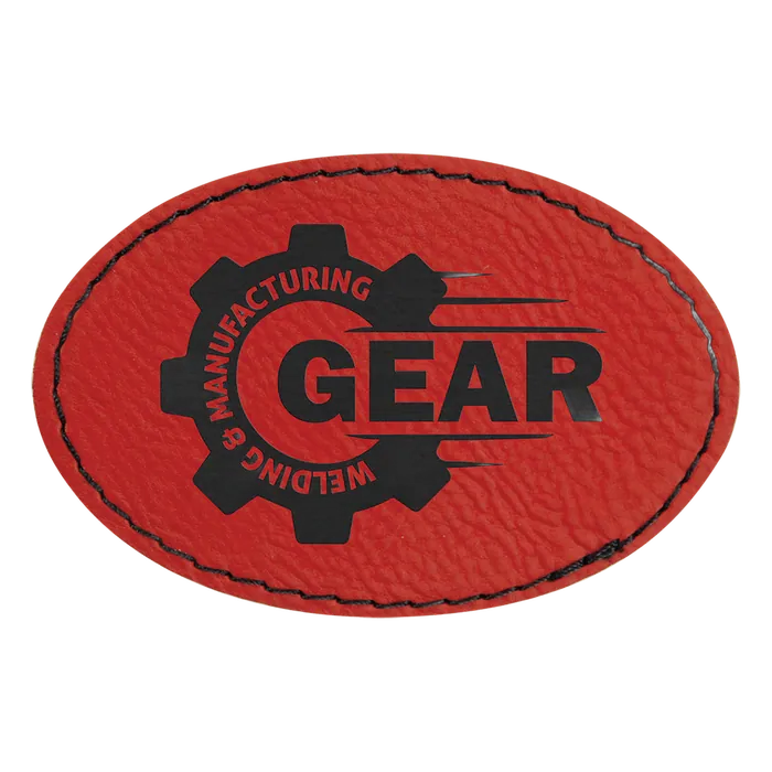 Red Laserable Leatherette Oval Patch with Kota Pro Adhesive, Style PTH561