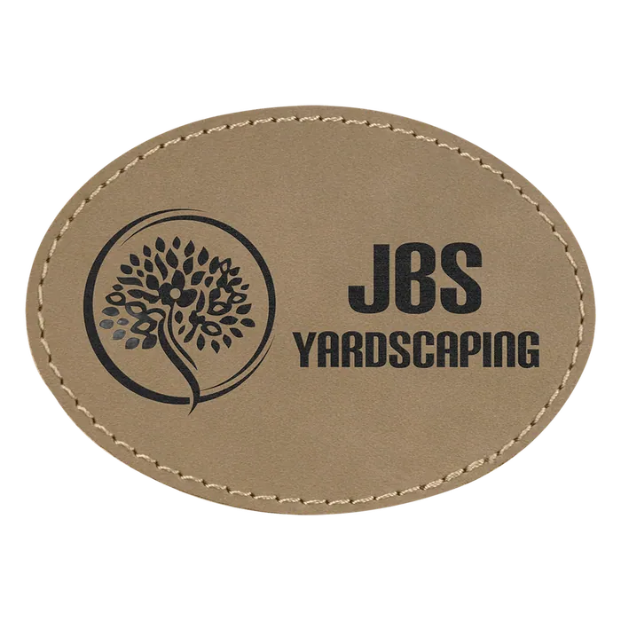 3 1/2" x 2 1/2" Light Brown Oval Leatherette Patch with Adhesive