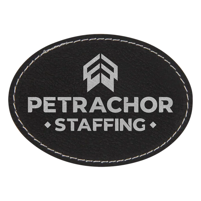 7 1/2" x 2 1/2" Black/Silver Oval Leatherette Patch with Adhesive