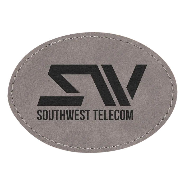 3 1/2" x 2 1/2" Gray Oval Leatherette Patch with Adhesive