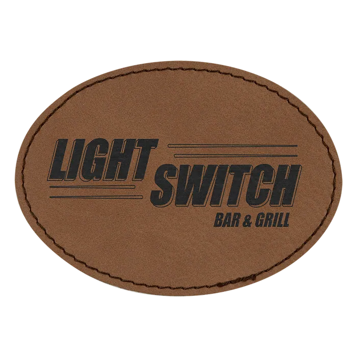 Oval Dark Brown Laserable Leatherette Patch with Adhesive, 3 1/2" x 2 1/2"