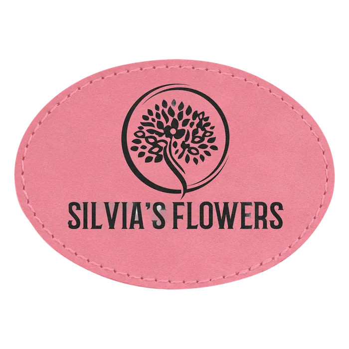 Oval Pink Laserable Leatherette Patch with Adhesive, 3 1/2" x 2 1/2"