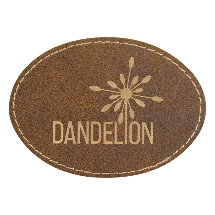 Oval Rustic/Gold Laserable Leatherette Patch with Adhesive, 3 1/2" x 2 1/2"