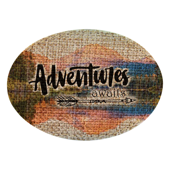 Oval Burlap Sublimatable Patch with Adhesive, 3 1/2" x 2 1/2"