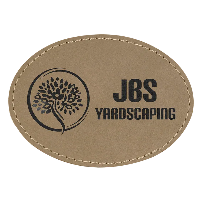 Light Brown Laserable Leatherette Oval Patch with Kota Pro Adhesive