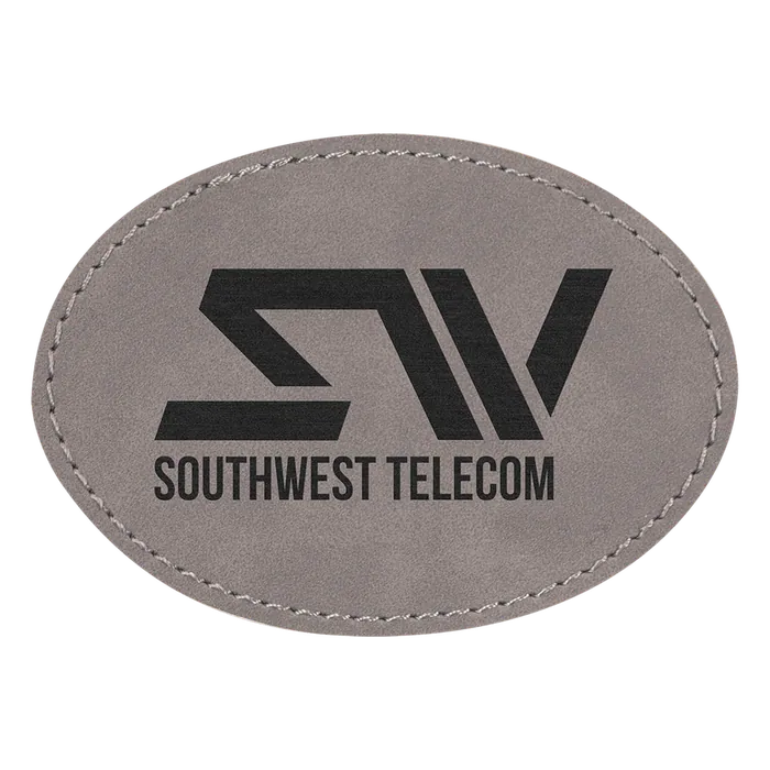 Gray Laserable Leatherette Oval Patch with Kota Pro Adhesive, Style PTH654