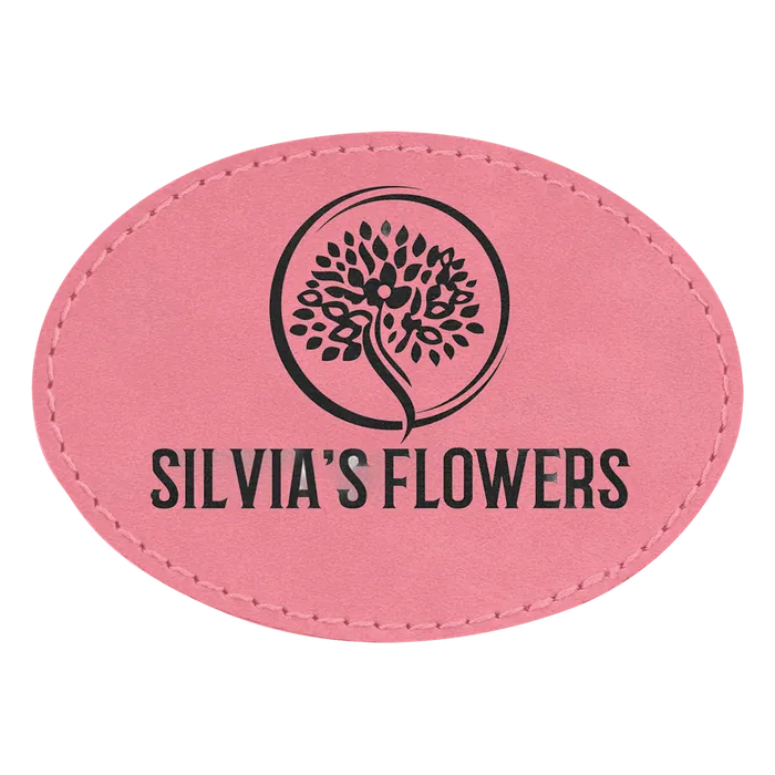 Pink Laserable Leatherette Oval Patch with Kota Pro Adhesive, Style PTH657