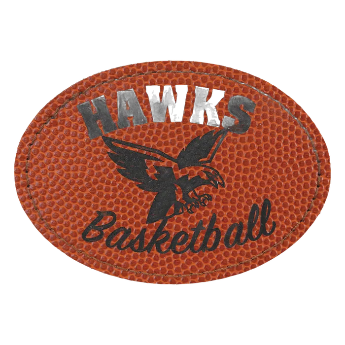 Basketball Laserable Leatherette Oval Patch with Kota Pro Adhesive, Style PTH666