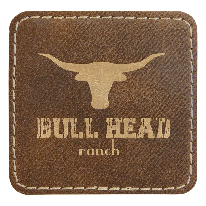 Square Rustic/Gold Laserable Leatherette Patch with Adhesive, 2 1/2" x 2 1/2"