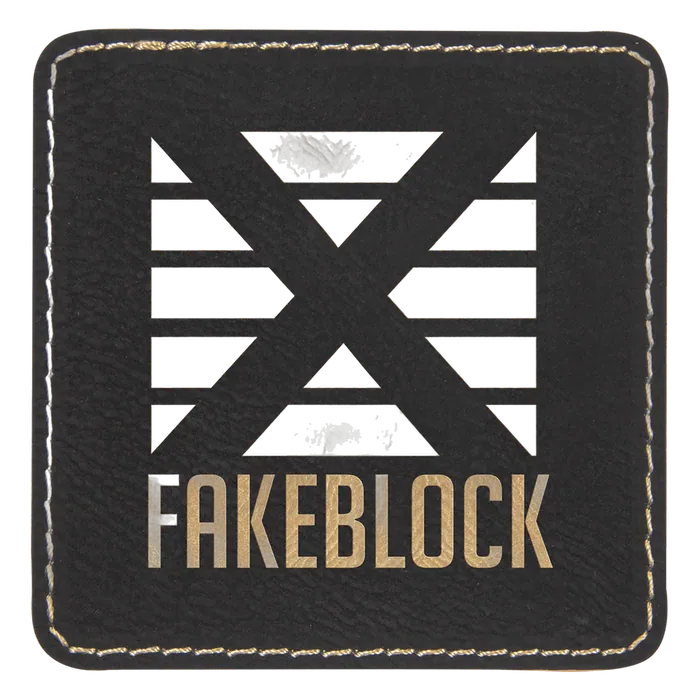 Black/Gold Square Laserable Leatherette Patch with Adhesive, 2" x 3"