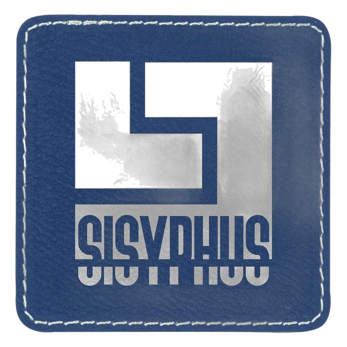 Square Blue/Silver Laserable Leatherette Patch with Adhesive, 3" x 3"