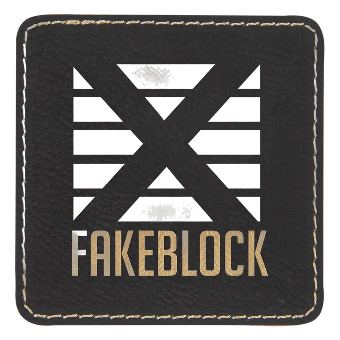 Black/Gold Laserable Leatherette Square Patch with Kota Pro Adhesive, Style PTH856