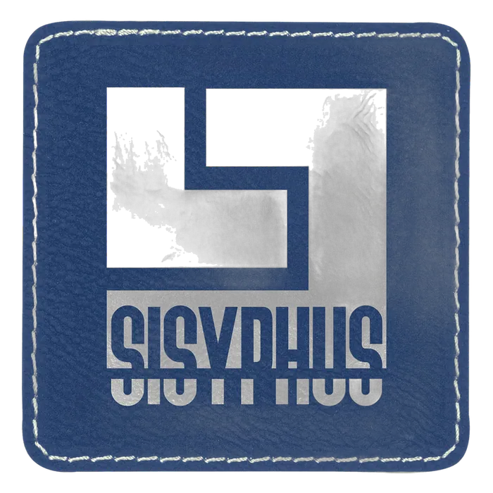 Blue/Silver Laserable Leatherette Square Patch with Kota Pro Adhesive, Style PTH859