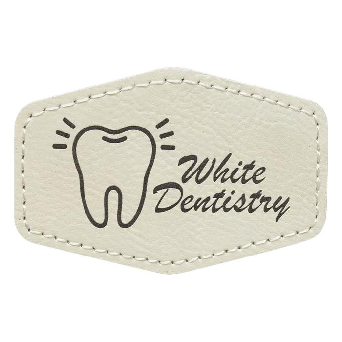 White Laserable Leatherette Hex Patch with Kota Pro Adhesive