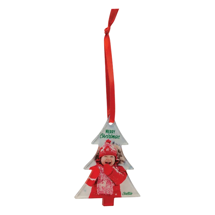 Tree Acrylic Full Color Ornament with Red Ribbon