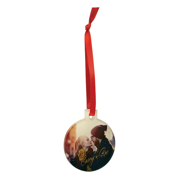Round Oval Acrylic Full Color Ornament with Red Ribbon