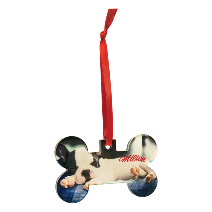 Bone Acrylic Full Color Ornament with Red Ribbon