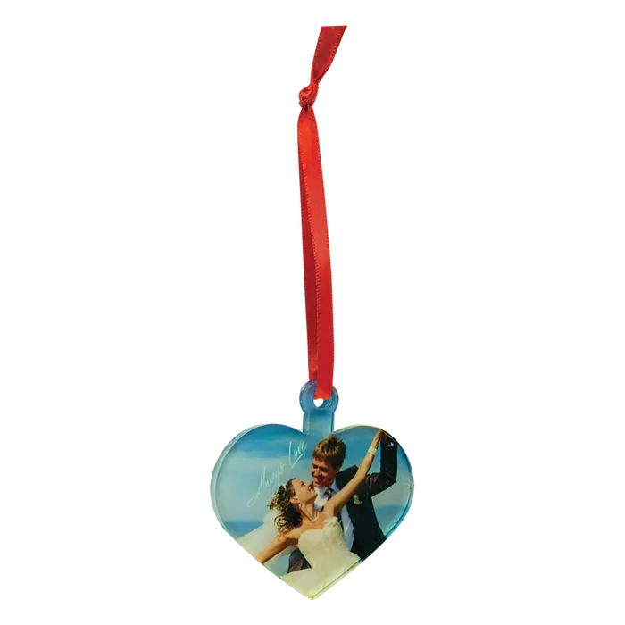 Heart Acrylic Full Color Ornament with Red Ribbon