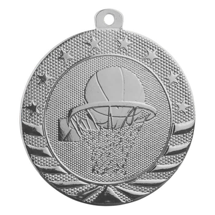 Basketball Starbrite Medal-Silver, 2"