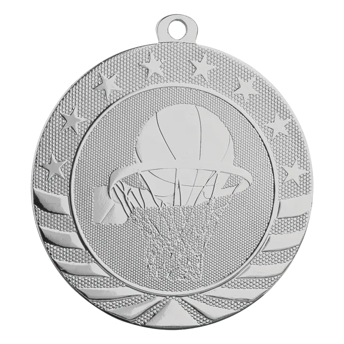 Basketball Starbrite Medal-Silver, 2 3/4"