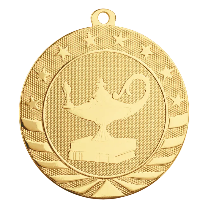 Lamp of Knowledge Starbrite Medal-Gold, 2 3/4"