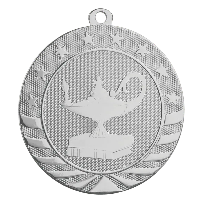 Lamp of Knowledge Starbrite Medal-Silver, 2 3/4"