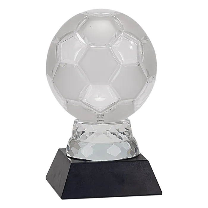 Glass Soccer Ball with Black Marble Base, 6 1/4"