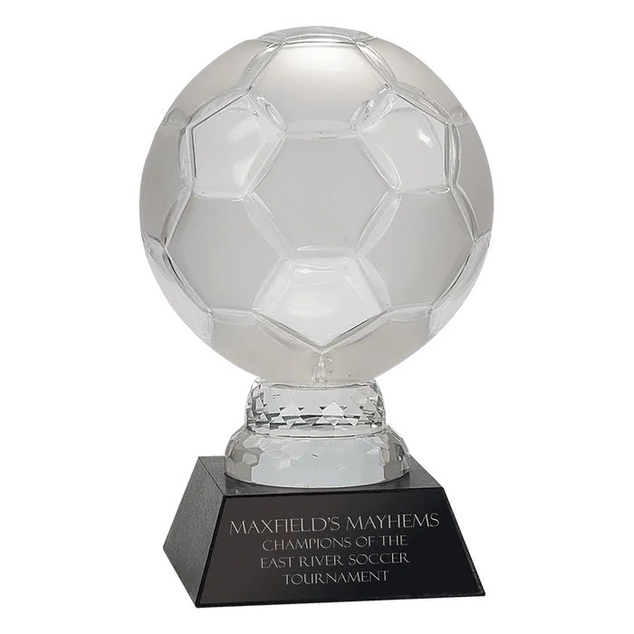 Glass Soccer Ball with Black Marble Base, 12"